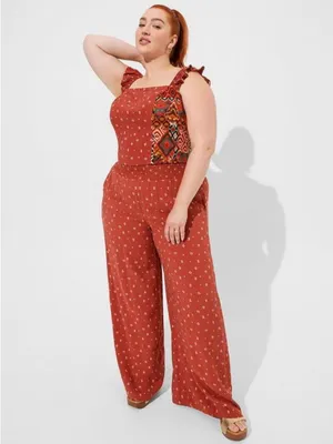 Torrid Pull-On Wide Leg Challis Smocked Waist High-Rise Pant Bossa Nova Geo 3X thumbnail 4