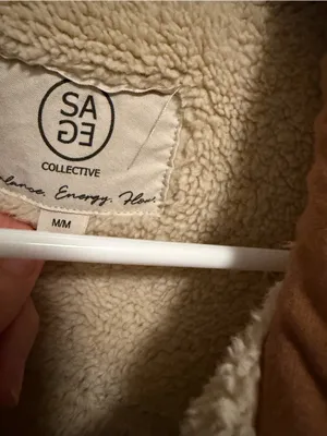 SAGE Collective Cream Sherpa Jacket with Tan Trim thumbnail 2