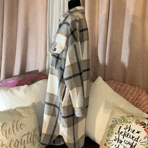 Size M Mid Length Flannel Pocketed Button Down Jacket Tan Size M thumbnail 6