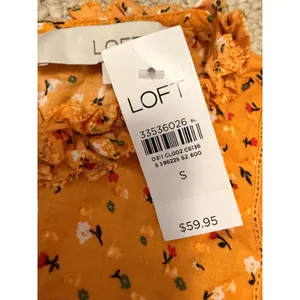 NWT LOFT Boho Floral Ruffle Peplum Top Mustard Cottagecore Modal Blouse Small thumbnail 6