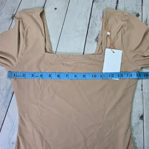 Quince Second Skin Square Neck Long Sleeve‎ Bodysuit Tan Medium CMSL001 NWT thumbnail 6