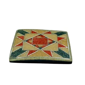 Vintage Lee Sands Sand Art Silver Inlay Quilt Square Deco Pattern Brooch Pin thumbnail 3