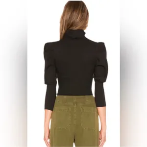 Free People Lala Top in Black Size Small Ribbed Puff Sleeve Cropped Minimalist thumbnail 13