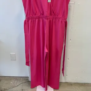 NWT The Drop Women's @caralynmirand Sleeveless‎ Wrap Jumpsuit Rose Pink Stretch thumbnail 6