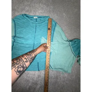 Pol Cropped Boxy Raw Edge Top Womens Blue Contrast Stitch Relaxed‎ Small thumbnail 7