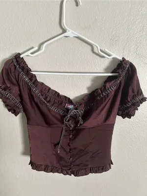 Urban Outfitters Abigail Ruffle Corset Top XS Burgundy Coquette Cottagecore thumbnail 3