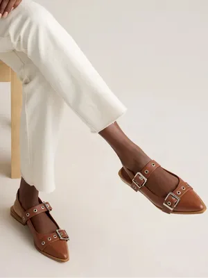QUINCE Italian Leather Bold Buckle Slingback Flat thumbnail 1