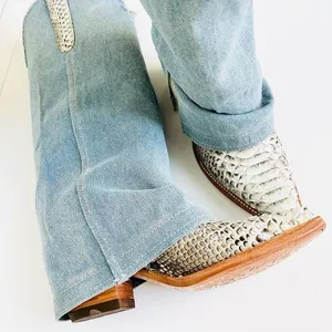 Denim and Snakeskin Western Cowboy Boots NWT 8 thumbnail 1