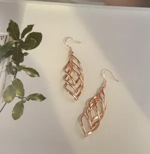 14K Rose Gold Plated Twist Leaf Dangle Earrings for Women thumbnail 5