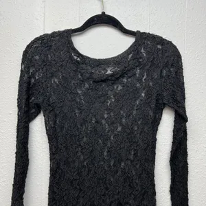 Womens Y2K Lace Sheer Open Knit Fairy Grunge Fitted Top XS Witchy Whimsigoth thumbnail 10