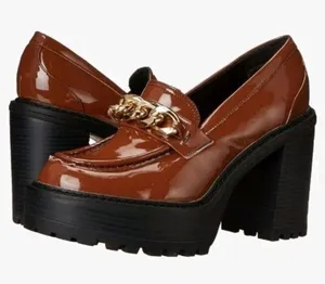Madden Girl Brown Patent Leather Platform Heeled Loafers Shoes Chunky Size 7.5 thumbnail 1