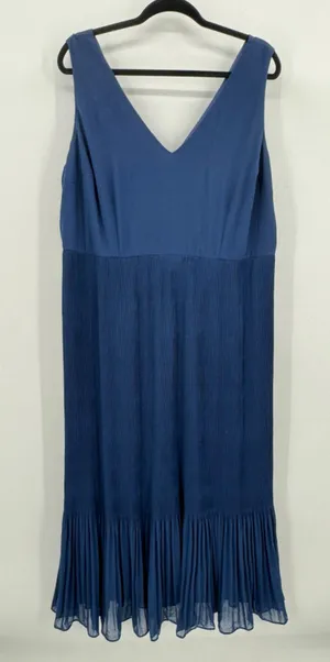 Navy Blue Plisse Pleated Sleeveless Dress Maxi Ankle Length Liza Luxe Size 2X thumbnail 1