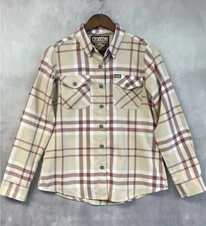 Dixxon Flannel Company The Burleigh Plaid Shirt Women Medium Tan‎ Red Minimalist thumbnail 1
