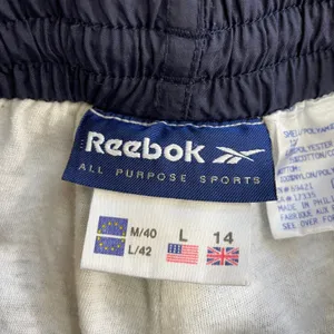 Vintage 90s Reebok Navy Nylon Track Pants Lined Zip Ankle Sz L 💚🎀 thumbnail 14