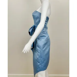 ABS Allen Schwartz Strapless Dress Light Blue Satin Corset Draped Pleated US 2 thumbnail 4