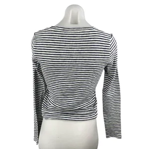 Madewell Women's Black White Striped Ribbed Knit Crew Neck Long Sleeve Top Sz S thumbnail 2
