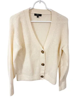 Quince Cream Alpaca Wool V Neck Cardigan Sweater Size Small thumbnail 1