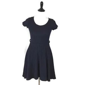 Gracia Cable Knit Textured Skater Mini Dress Fit Flare Black Scoop Neck S thumbnail 5