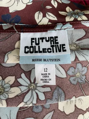 Future Collective Reese Blutstein Floral Satin Mini Dress in Burgundy and Blue thumbnail 5