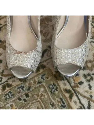 Audrey Brooke Silver Metallic Peep Toe Platform Heel Cocktail Wedding Prom thumbnail 2