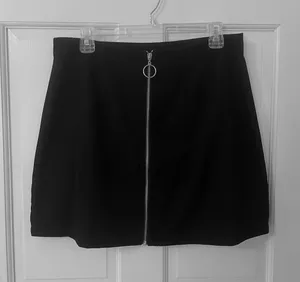 Black Ribbed Suede Mini Skirt with Silver Circle Zipper thumbnail 1