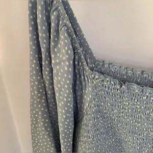 American Eagle Light Blue Polka Dot Smocked Crop Blouse XL Off-Shoulder no tags thumbnail 4