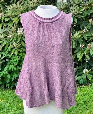 Free People Maisie Tunic Tank Blush M Crochet Keyhole Lace Swing Top Peplum thumbnail 1