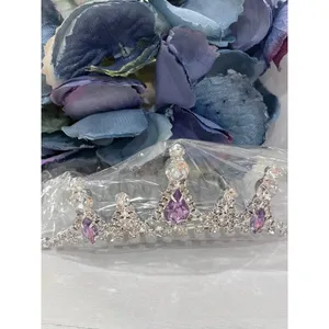 Purple Rhinestone Tiara Comb Butterfly Necklace Hair Clips princess‎ thumbnail 6