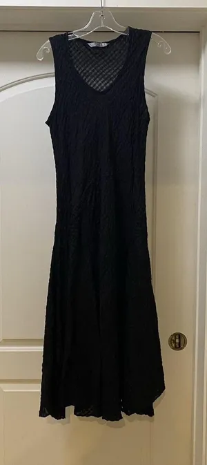 Luna Luz Dress Womens Medium Black Sleeveless Textured V Neck Fit Flare Long thumbnail 1