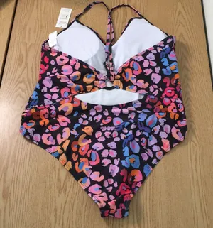 New Womens Cupshe Leopard Print 1pc Swimsuit Navy Pink Lavender Blue Size XLarge thumbnail 4