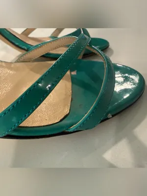 Jimmy Choo Green Patent Leather Strappy Slingback Stiletto Sandals Size 39.5‎ thumbnail 8