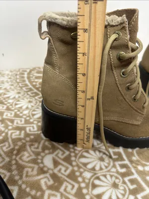 Skechers Tan Suede (Leather)Lace-Up Ankle Boots with Shearling Trim thumbnail 6