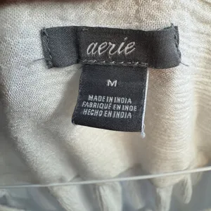 Aerie White Gauze Boho Romper M Long Sleeve Eyelet Lace Button Front Festival thumbnail 3