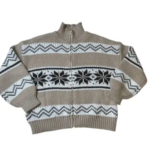 Le Lis Collection Womens Fair Isle Quarter Zip Sweater Tan‎ Brown Nordic M thumbnail 12