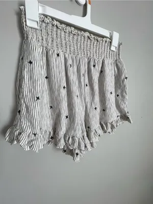AMERICAN EAGLE Cream Striped Smocked-Waist Embroidered Star Detail Shorts Sz S thumbnail 4