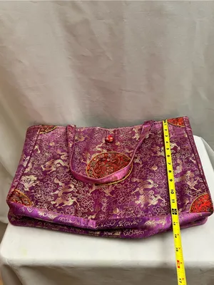 Vintage Chinese Brocade Dragon Tote Bag Purple Gold Asian Shoulder Purse thumbnail 7
