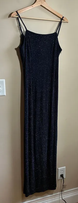 Bari Jay Vintage Formal Cowl Back Maxi Dress 7-8 Navy Women Glitter Rhinestone thumbnail 1