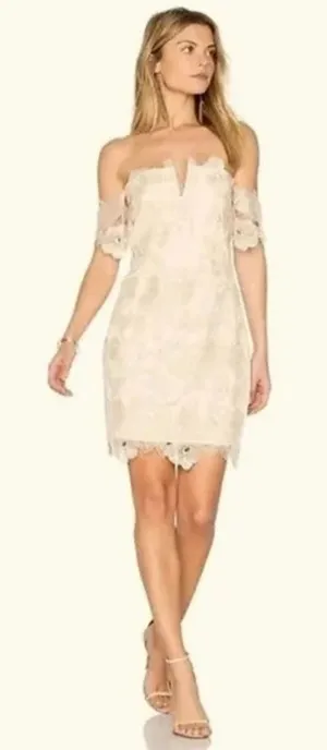 Saylor Cream Floral Lace Off Shoulder Mini Cocktail Dress Size Small thumbnail 1