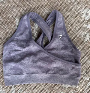 Gymshark Lavender Camo Cross-Back Seamless Sports Bra thumbnail 1