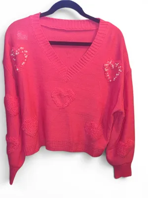 Sm Pink Heart Embellished Sweater thumbnail 2