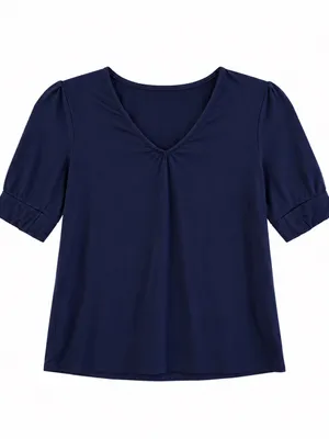 Sojourn Womens Small Petite Navy Blue V Neck Puff Sleeve Knit Top Made USA thumbnail 2