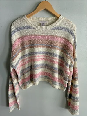 Sincerely Jules Striped Boucle Sweater Medium Oversized Cropped Cozy Knit thumbnail 1