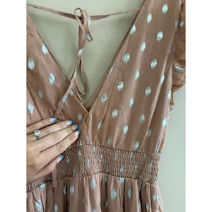 Lulus Cause to Celebrate Mauve and Silver Ruffled Tiered Midi Dress Size Small thumbnail 10