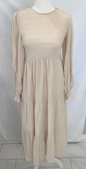 Elegant Cream Long Sleeve Dress thumbnail 1