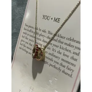 Tiny Tags You + Me Round Charm Pendant Necklace Gold Plated Brass 16+2in Adj thumbnail 2