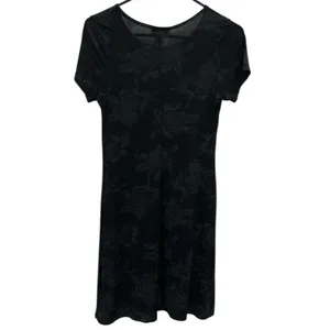 Vintage ESSE Floral Black and Gray Short Sleeve A Line Fit Flare Dress Size M thumbnail 8