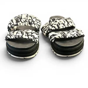 Sorel 7 women Roaming Two Strap Slide Sandals black white graphic print comfort thumbnail 3