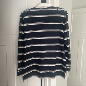 NWT Maeve Anthropologie‎ It Girl Polo Top Black White Stripe Long Sleeve Top thumbnail 7