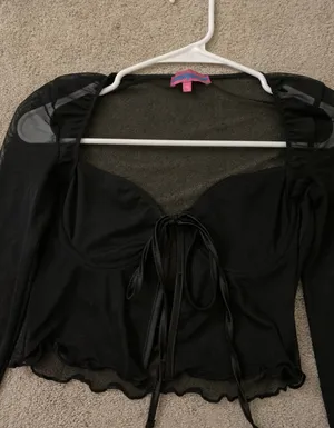Edikted Tie Front Mesh Cupped Top Black thumbnail 2