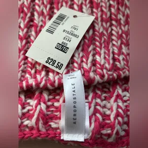 Aeropostale Women’s Pink & White Knit Pom Beanie & Scarf Set NWT thumbnail 10